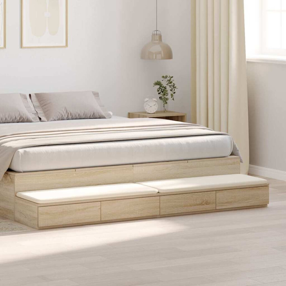 vidaXL Bedlades Sonoma Eiken 200 x 36,5 x 16,5 cm Bewerkt hout afbeelding 1