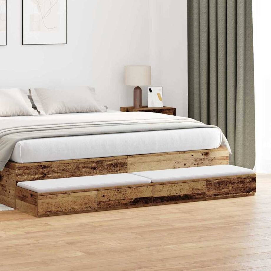 vidaXL Bedlades met lade Oudhout 200 x 36,5 x 16,5 cm Bewerkt hout vidaXL Bedlades met lade Oudhout 200 x 36,5 x 16,5 cm Bewerkt hout afbeelding 1