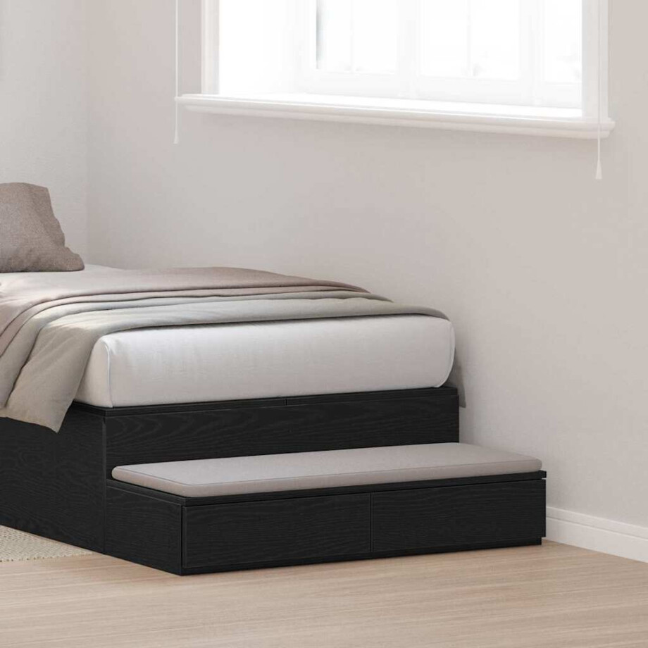 vidaXL Bedlades met lade Zwart Eiken 80 x 36,5 x 16,5 cm Bewerkt hout afbeelding 1