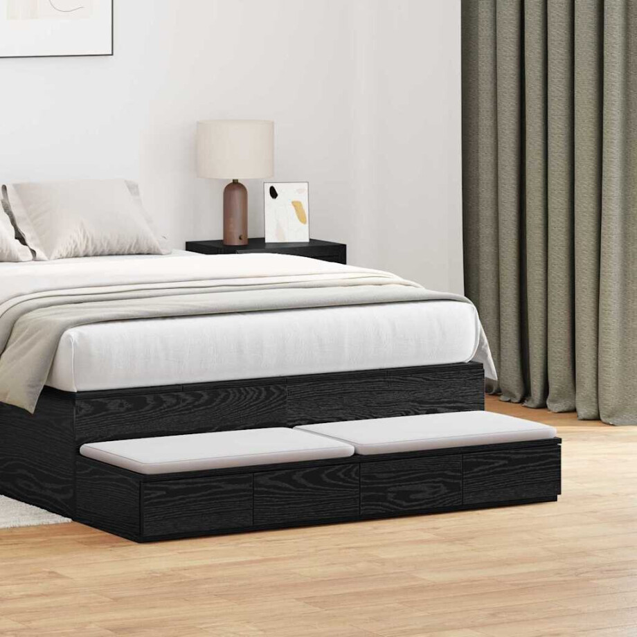 vidaXL Bedlades met lade Zwart Eiken 120 x 36,5 x 16,5 cm Bewerkt hout afbeelding 1