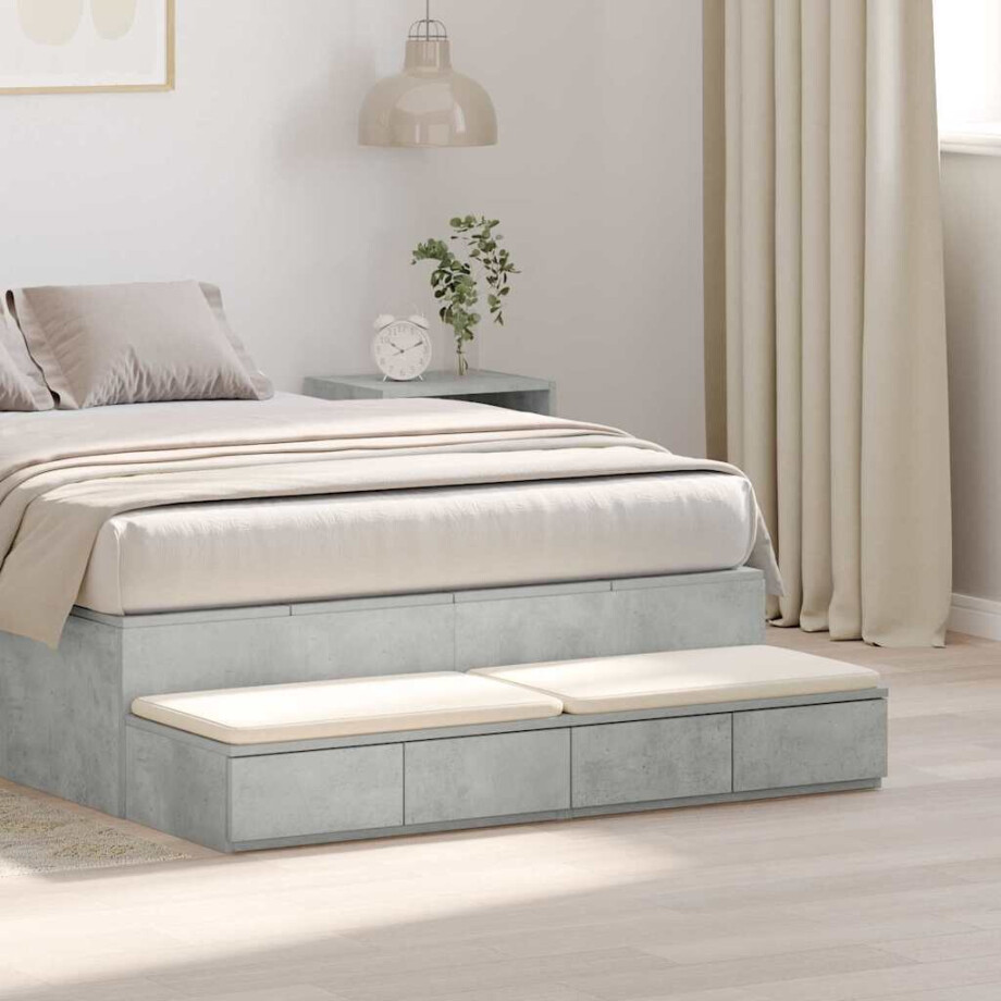 vidaXL Bedlades met lade Beton Grijs 120 x 36,5 x 16,5 cm Bewerkt hout afbeelding 1