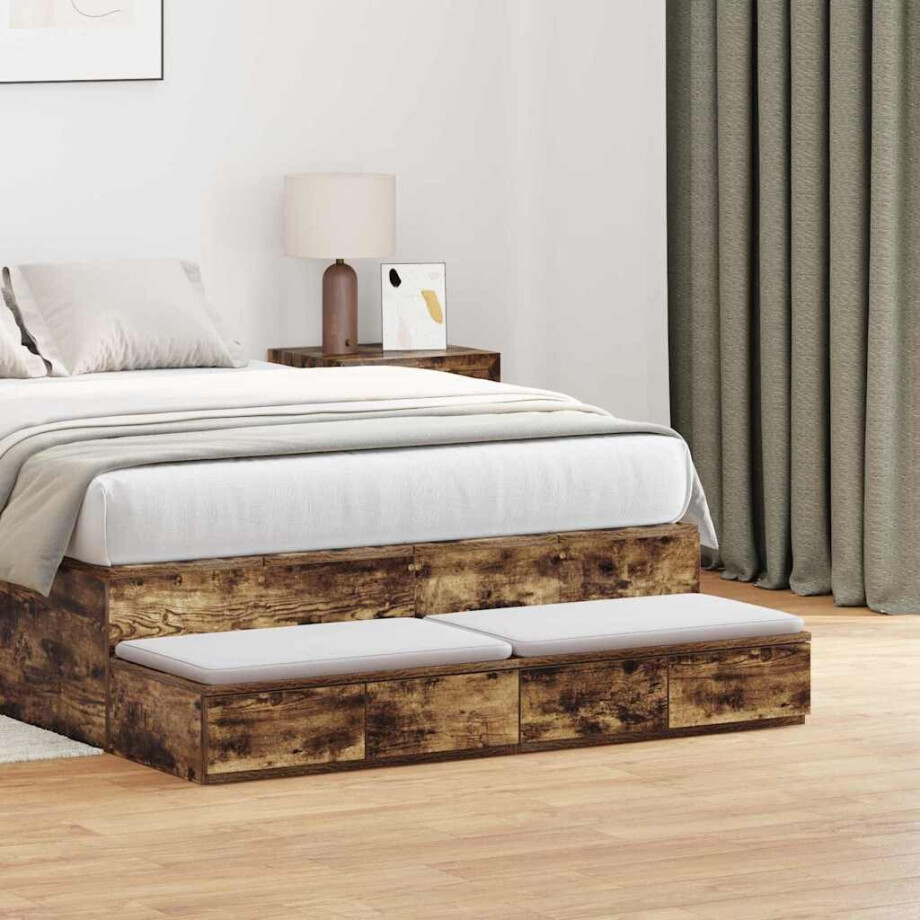 vidaXL Bedlades Gerookt eiken 120 x 36,5 x 16,5 cm Bewerkt hout afbeelding 1