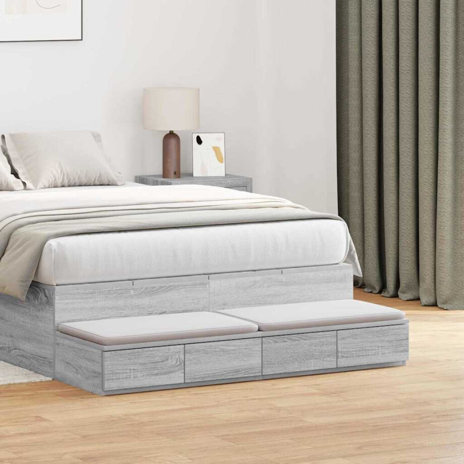 vidaXL Bedlades Grijs Sonoma 120 x 36,5 x 16,5 cm Bewerkt hout afbeelding 1