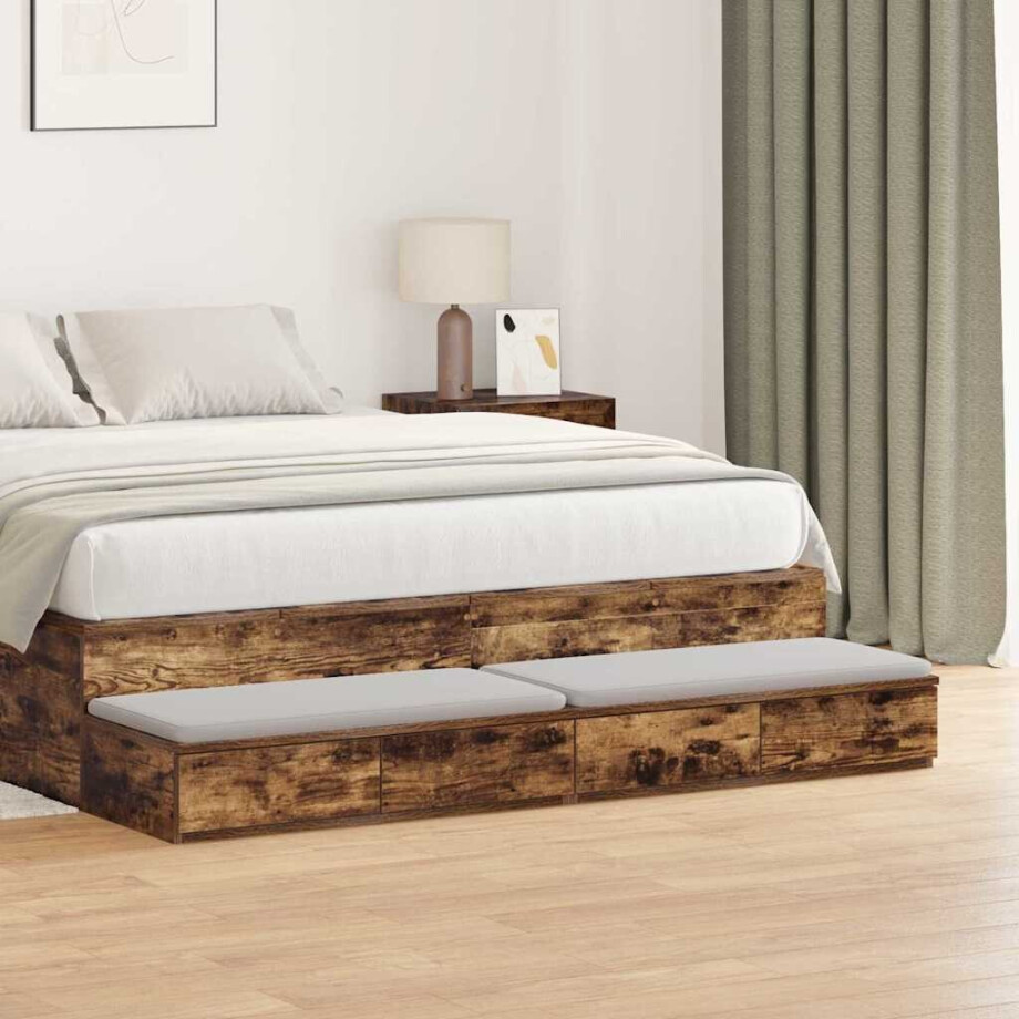 vidaXL Bedlades Gerookt eiken 140 x 36,5 x 16,5 cm Bewerkt hout afbeelding 1
