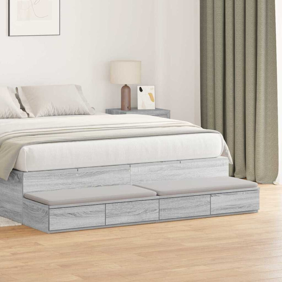 vidaXL Bedlades Grijs Sonoma 140 x 36,5 x 16,5 cm Bewerkt hout afbeelding 1