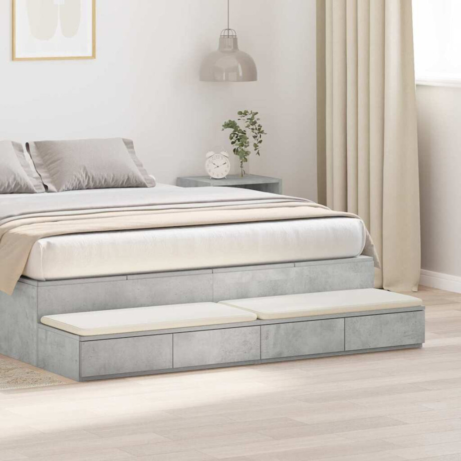 vidaXL Bedlades met lade Beton Grijs 150 x 36,5 x 16,5 cm Bewerkt hout afbeelding 1