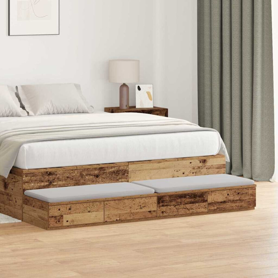 vidaXL Bedlades met lade Oudhout 150 x 36,5 x 16,5 cm Bewerkt hout afbeelding 1