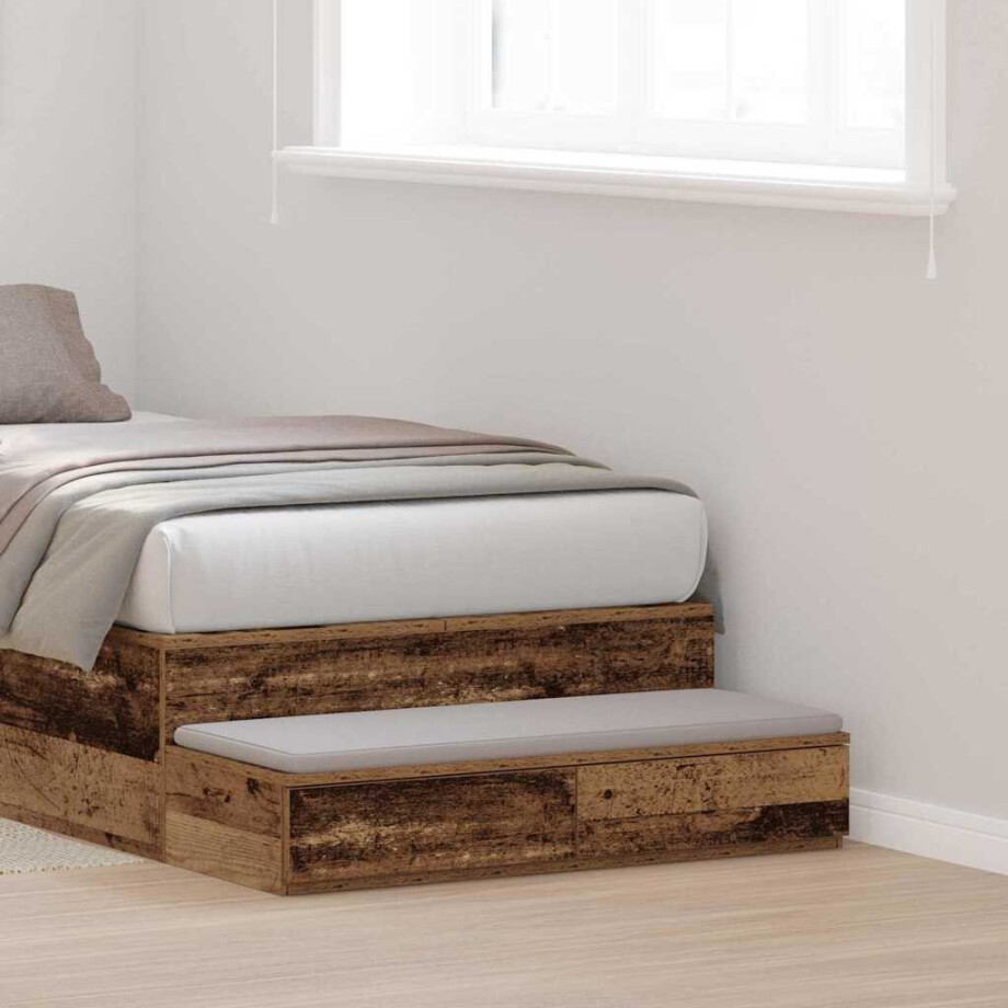 vidaXL Bedlades met lade Oudhout 75 x 36,5 x 16,5 cm Bewerkt hout afbeelding 1