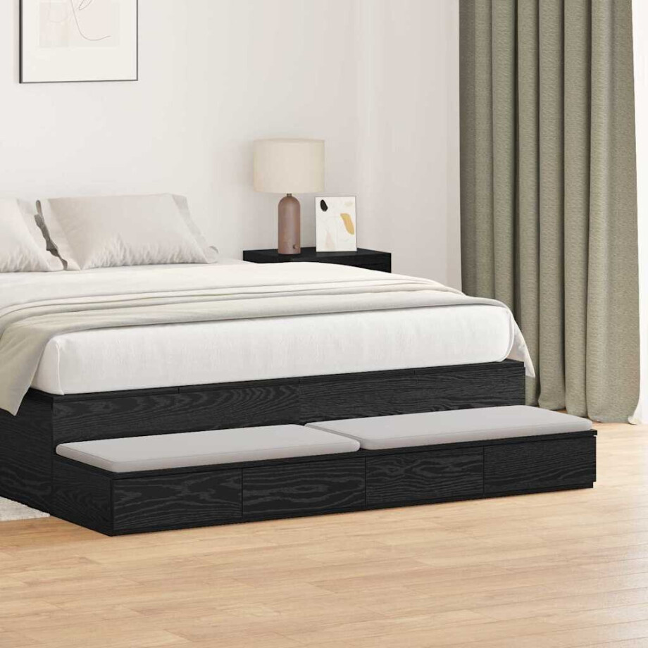 vidaXL Bedlades met lade Zwart Eiken 160 x 36,5 x 16,5 cm Bewerkt hout afbeelding 1