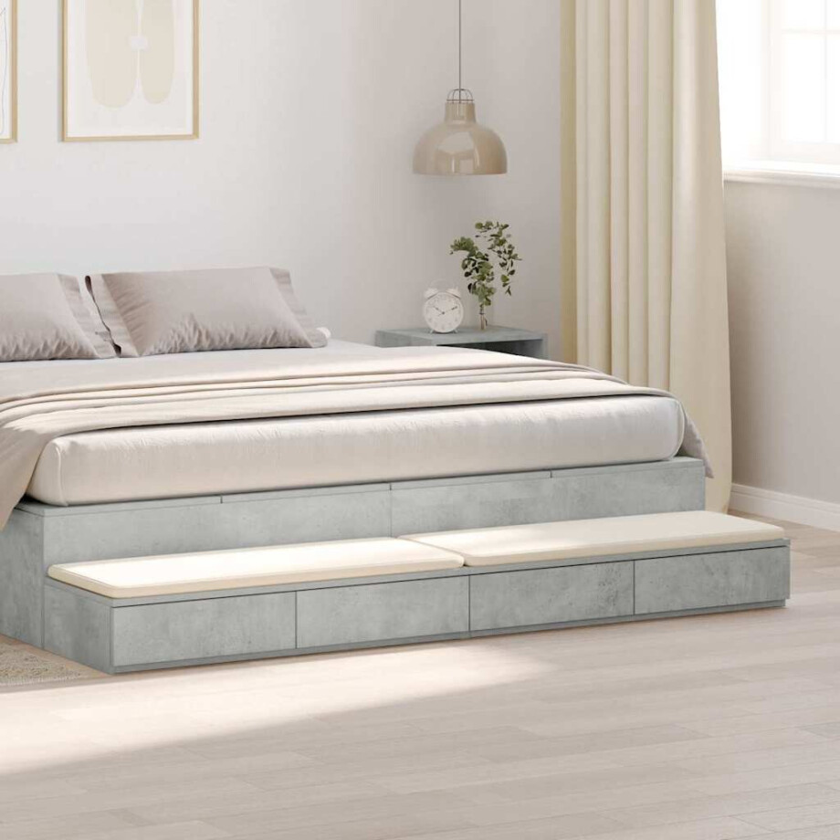 vidaXL Bedlades met lade Beton Grijs 180 x 36,5 x 16,5 cm Bewerkt hout afbeelding 1