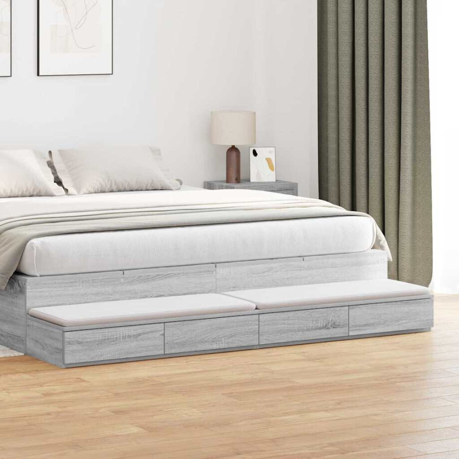 vidaXL Bedlades Grijs Sonoma 180 x 36,5 x 16,5 cm Bewerkt hout afbeelding 1