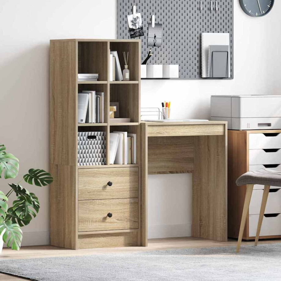 vidaXL Bureau met lade 2 pcs Sonoma Eiken afbeelding 1