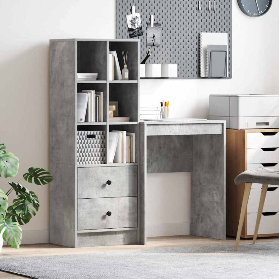 vidaXL Bureau met lade 2 pcs Beton Grijs afbeelding 1
