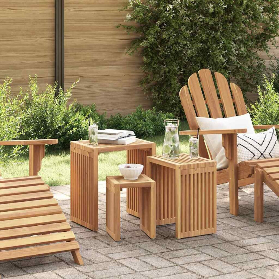 vidaXL Tuin Bijzettafel 3 pcs Bruin 33 x 44,5 x 51 cm Massief Teakhout afbeelding 1