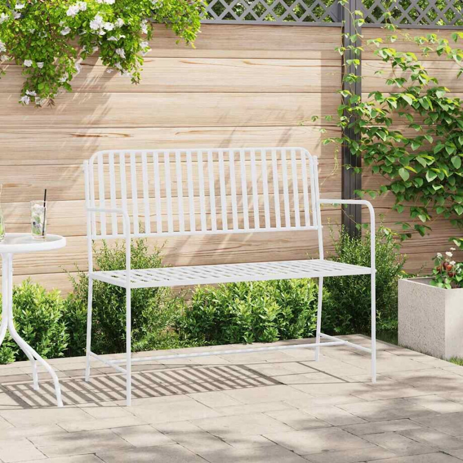 vidaXL Tuinbank Effen Wit 103,5 x 51,5 x 90 cm Staal afbeelding 1