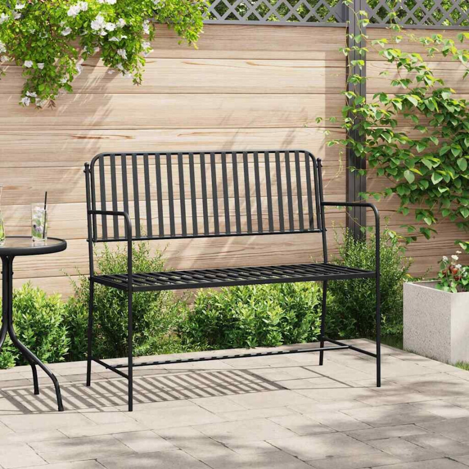 vidaXL Tuinbank Zwart 103,5 x 51,5 x 90 cm Staal afbeelding 1
