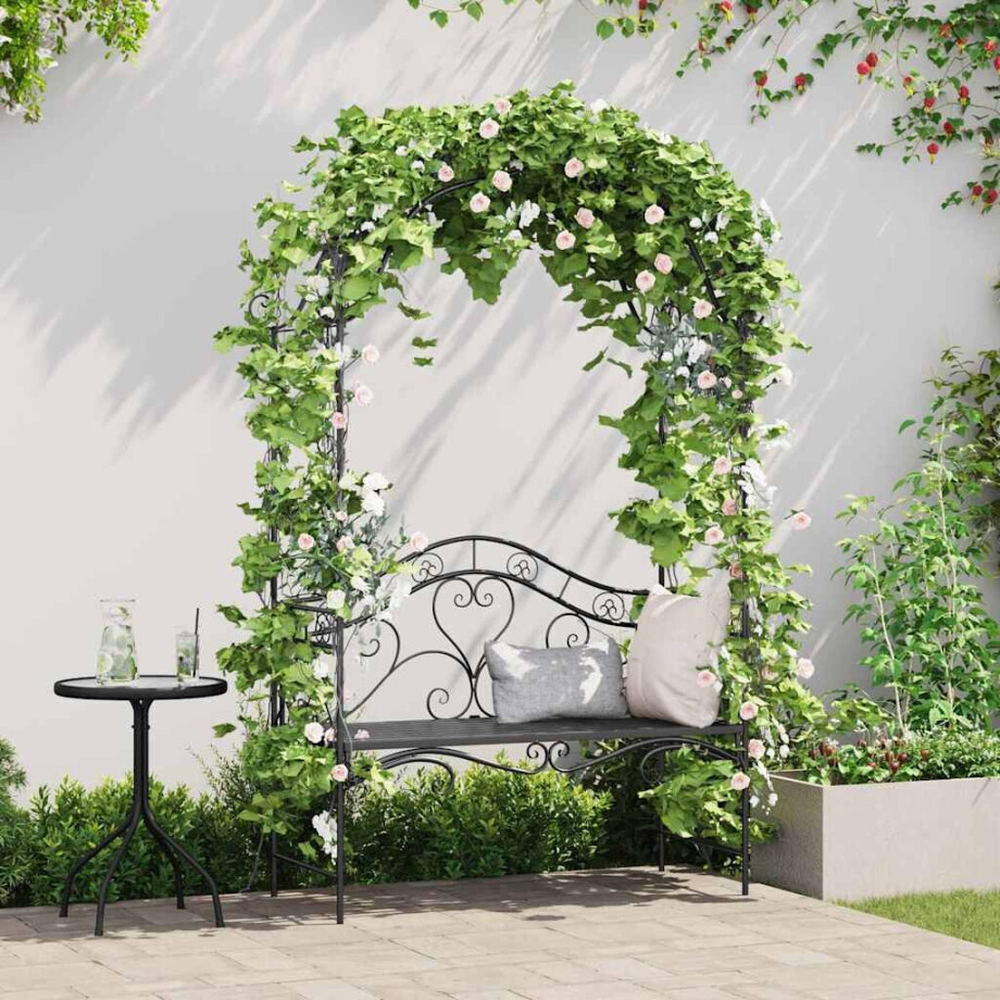 vidaXL Tuinbank Zwart 121 x 48 x 200 cm Staal afbeelding 1