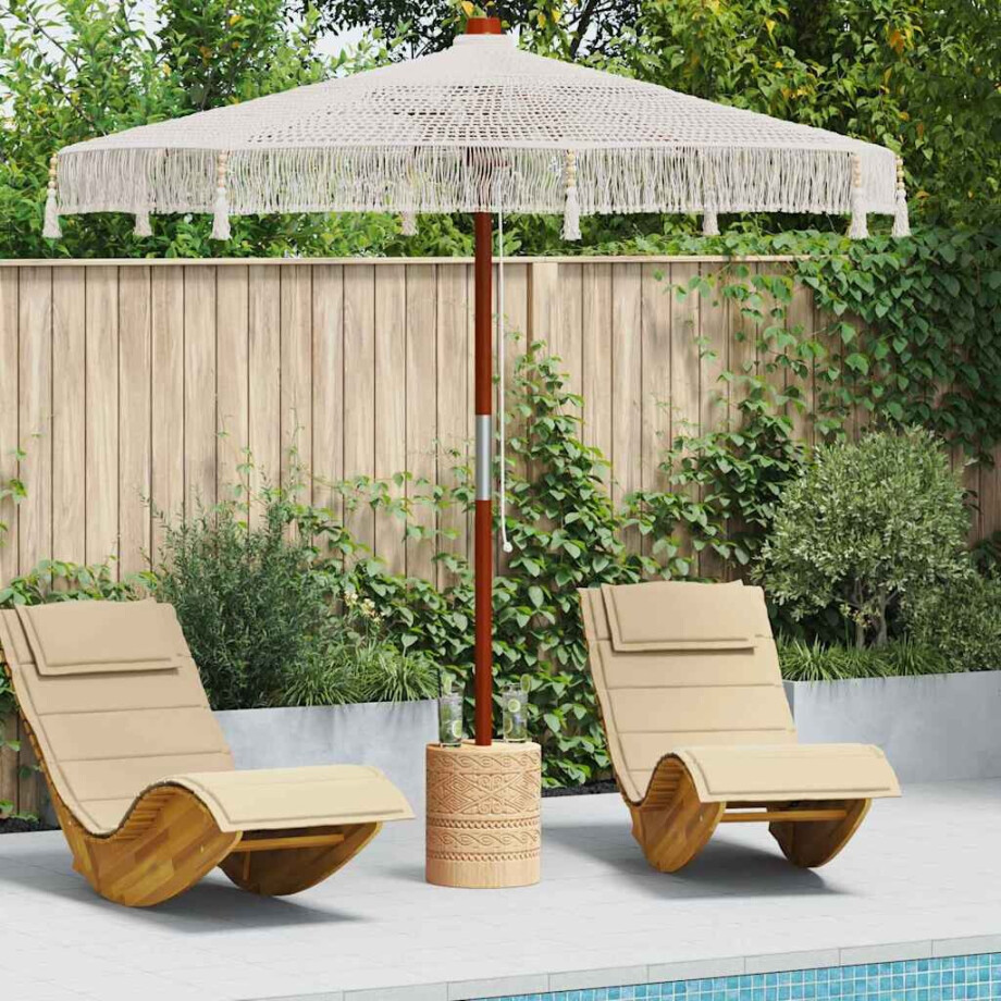 vidaXL Macramé Parasol Crème 252,5 x 252,5 x 260 cm Katoen en Teakhout afbeelding 1