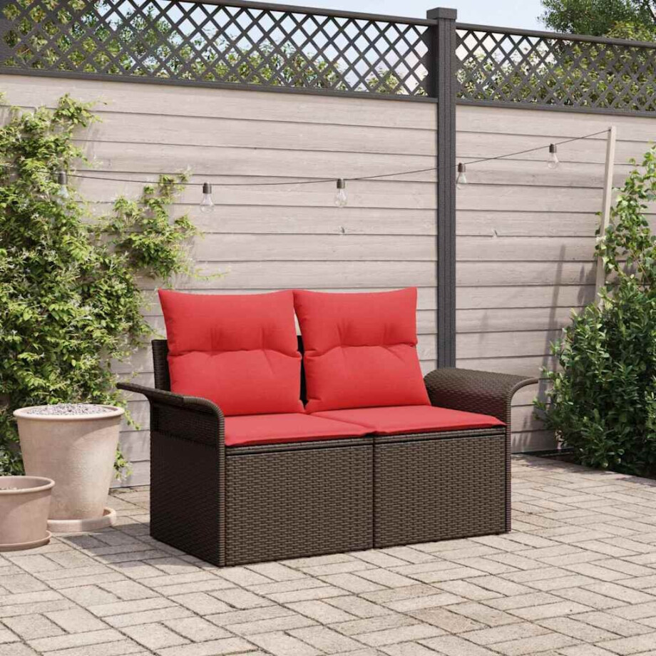 vidaXL Tuinbank met kussen 141 x 62 x 69 cm poly rattan afbeelding 1