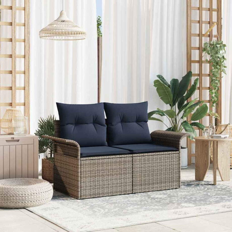 vidaXL Tuinbank met kussen 141 x 62 x 69 cm poly rattan afbeelding 1
