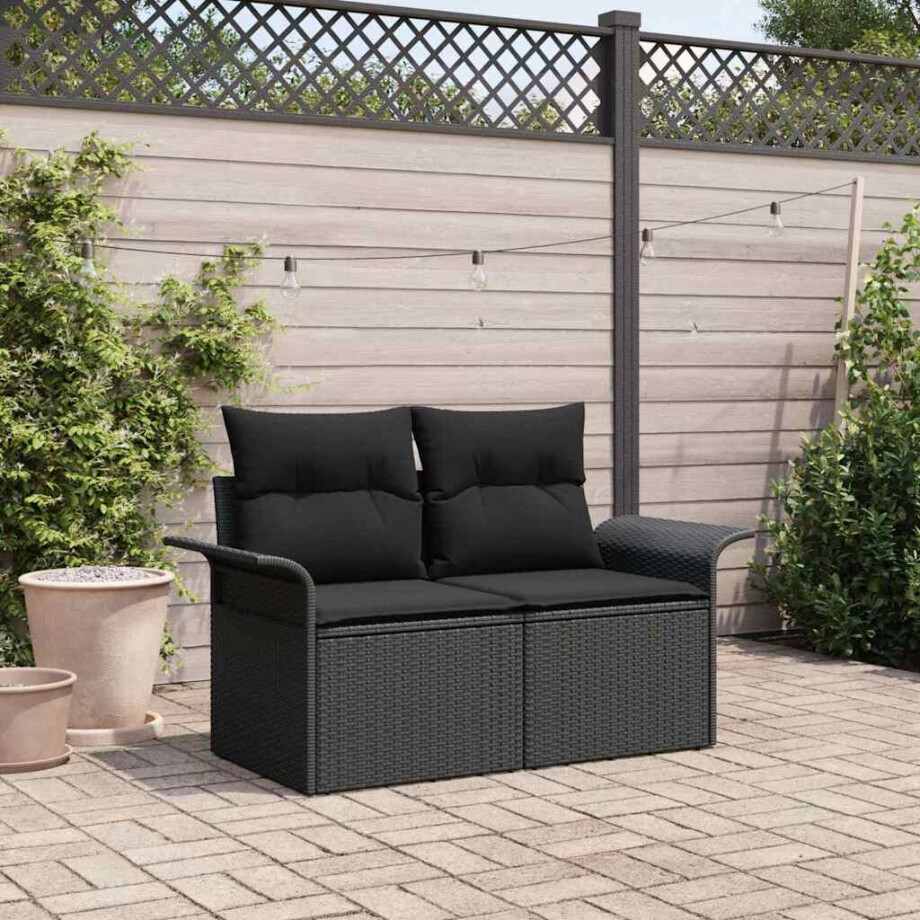vidaXL Tuinbank met kussen Zwart 141 x 62 x 69cm poly rattan afbeelding 1