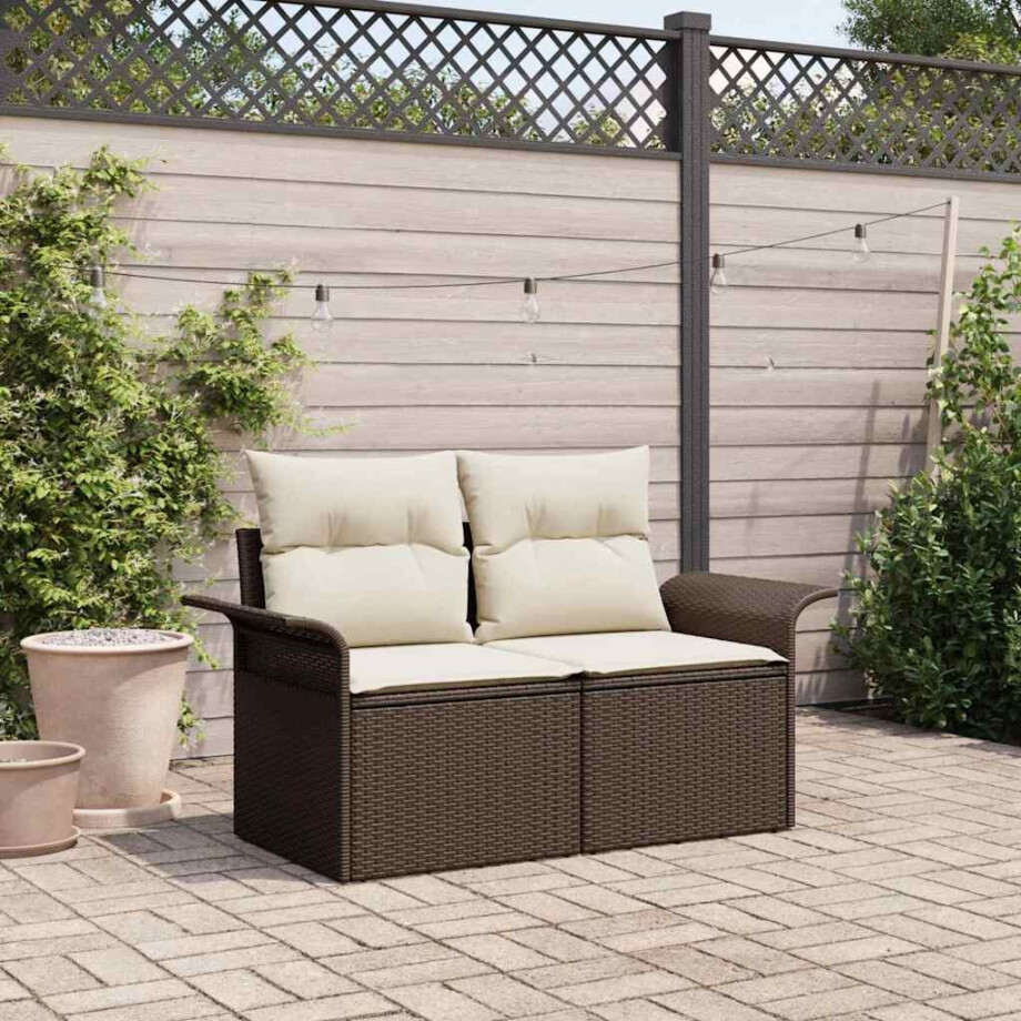 vidaXL Tuinbank met kussen Bruin 141 x 62 x 69cm poly rattan vidaXL Tuinbank met kussen Bruin 141 x 62 x 69cm poly rattan afbeelding 1