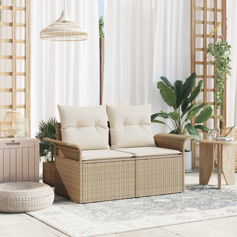vidaXL Tuinbank met kussen Beige 141 x 62 x 69cm poly rattan afbeelding 1