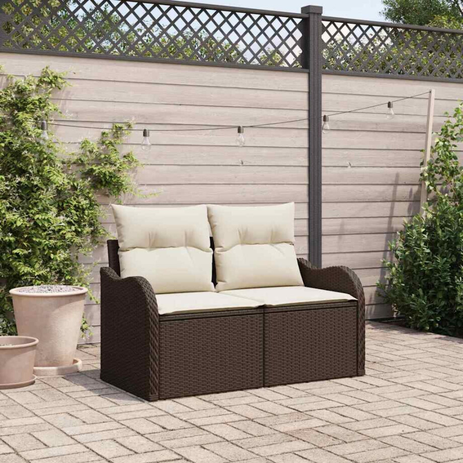 vidaXL Tuinbank met kussen Bruin 121 x 62 x 69cm poly rattan afbeelding 1