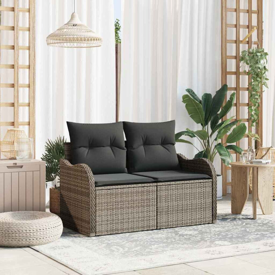 vidaXL Tuinbank met kussen Grijs 121 x 62 x 69cm poly rattan afbeelding 1