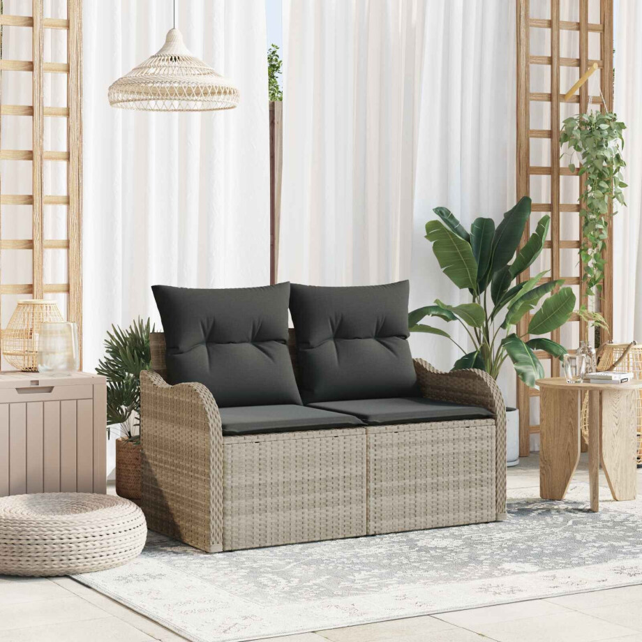vidaXL Tuinbank met kussen Lichtgrijs 121 x 62 x 69cm poly rattan vidaXL Tuinbank met kussen Lichtgrijs 121 x 62 x 69cm poly rattan afbeelding 1
