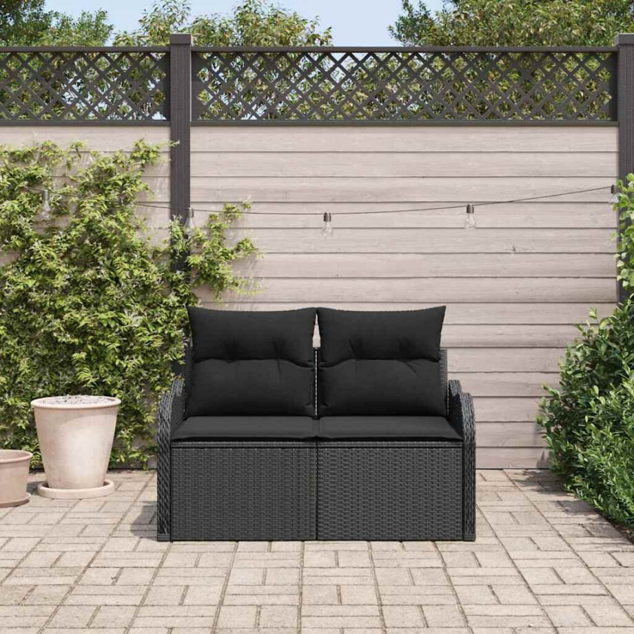 vidaXL Tuinbank met kussen Zwart 121 x 62 x 69cm poly rattan afbeelding 1