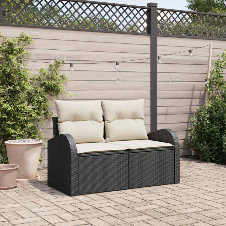 vidaXL Tuinbank met kussen Zwart 124 x 62 x 69cm poly rattan afbeelding 1