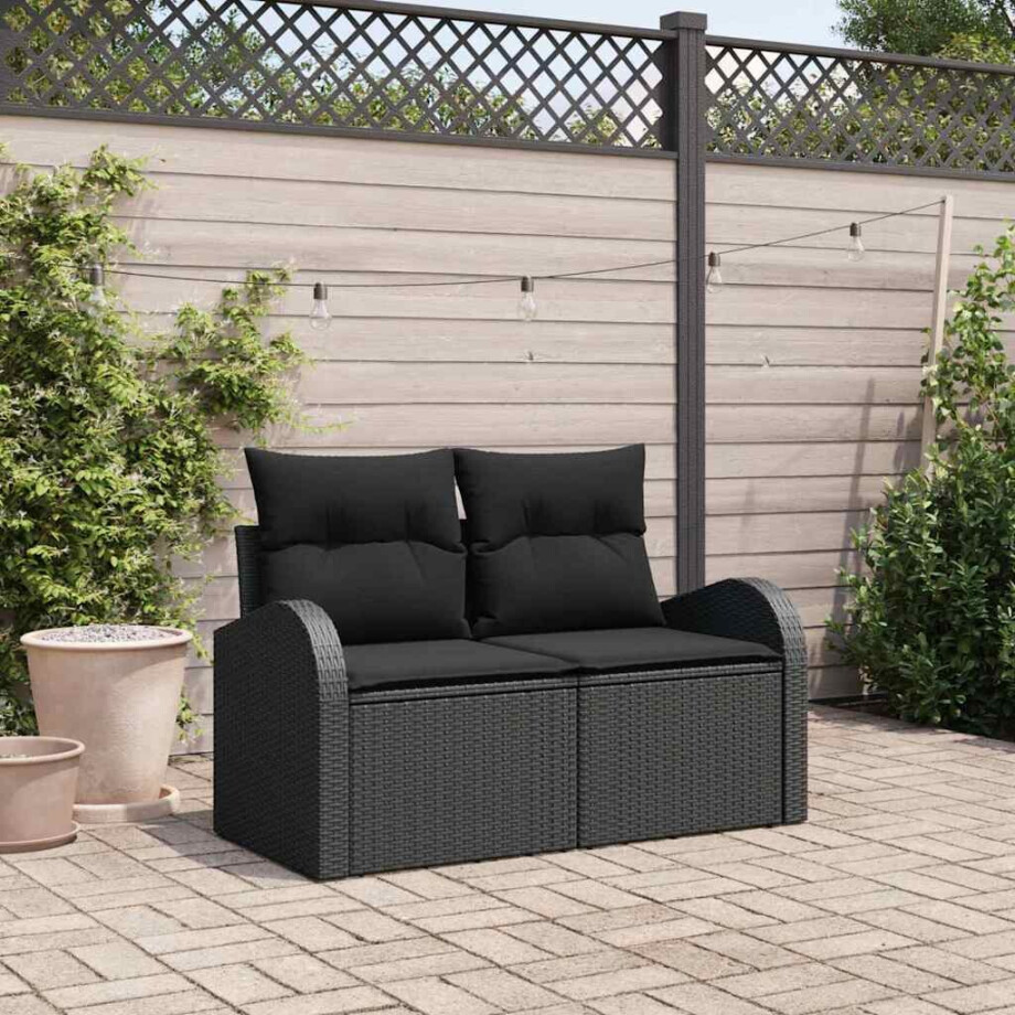 vidaXL Tuinbank met kussen Zwart 124 x 62 x 69cm poly rattan afbeelding 1