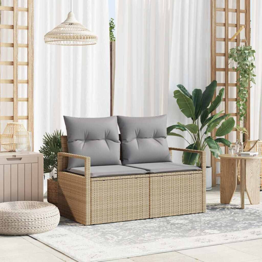vidaXL Tuinbank met kussen 120 x 62 x 69 cm poly rattan afbeelding 1