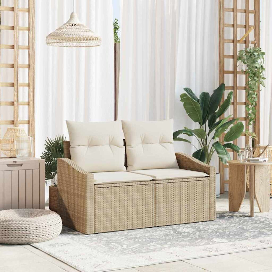 vidaXL Tuinbank met kussen 123 x 62 x 69 cm poly rattan afbeelding 1