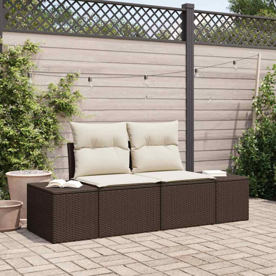 vidaXL Tuinbank met kussen Bruin 184 x 62 x 69 cm poly rattan afbeelding 1