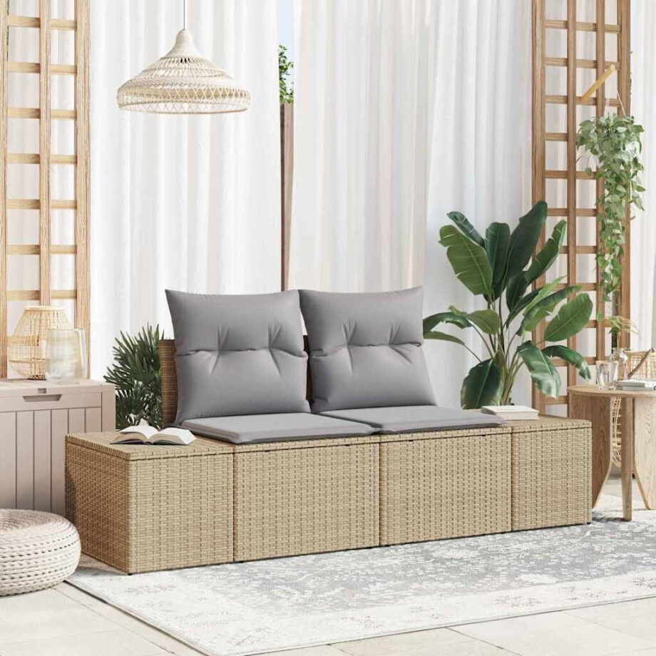 vidaXL Tuinbank met kussen Beige 184 x 62 x 69 cm poly rattan afbeelding 1
