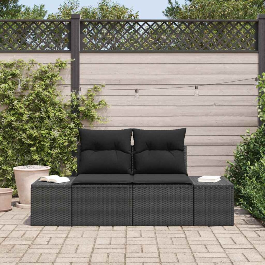 vidaXL Tuinbank met kussen Zwart 184 x 62 x 69 cm poly rattan afbeelding 1