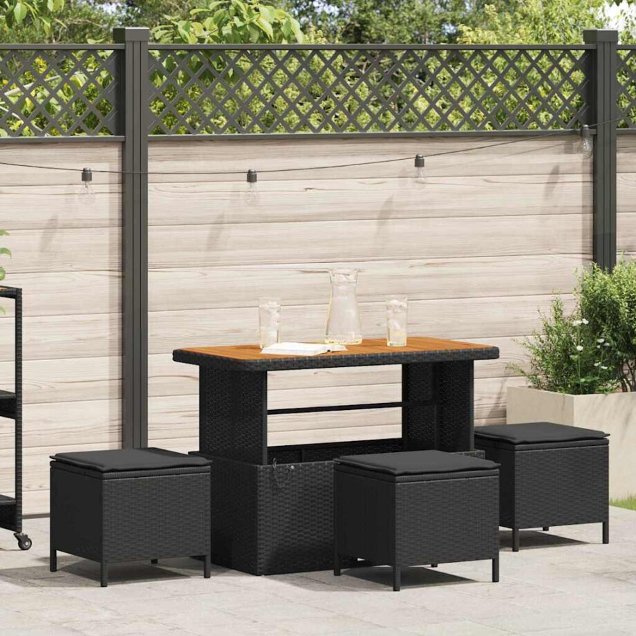 vidaXL Tuin eettafelset Zwart poly rattan afbeelding 1