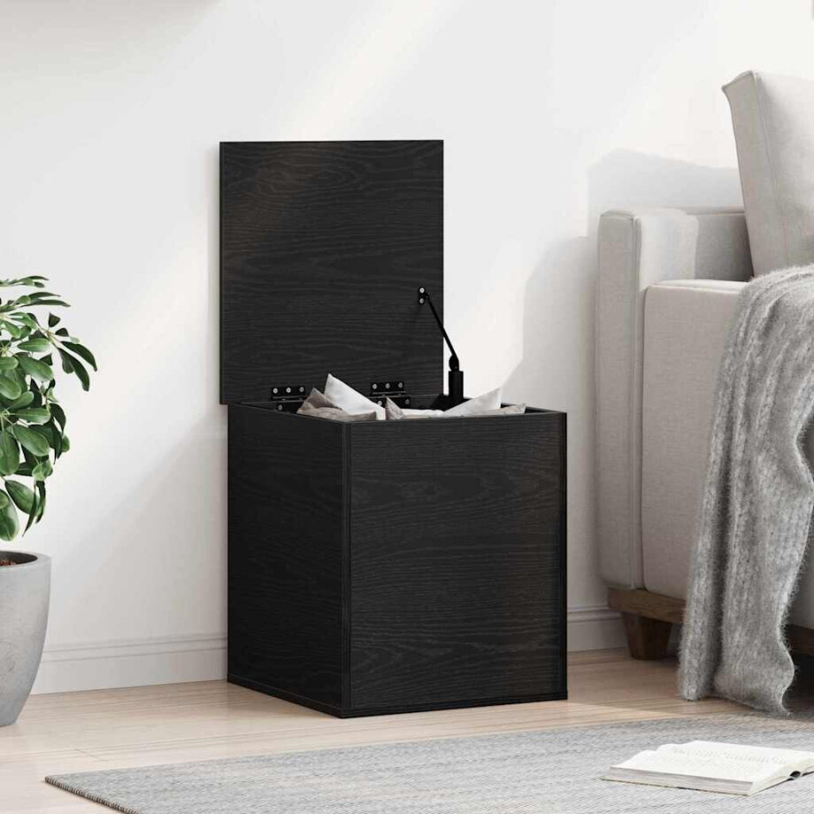 vidaXL Opslagdoos met opslag Zwart Eiken 40 x 42 x 46 cm Bewerkt hout afbeelding 1