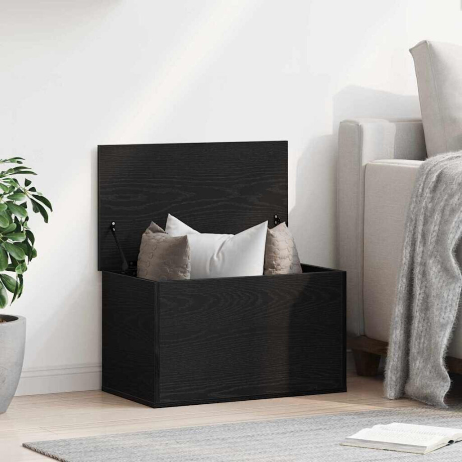 vidaXL Opslagdoos met opslag Zwart Eiken 60 x 35 x 35 cm Bewerkt hout afbeelding 1
