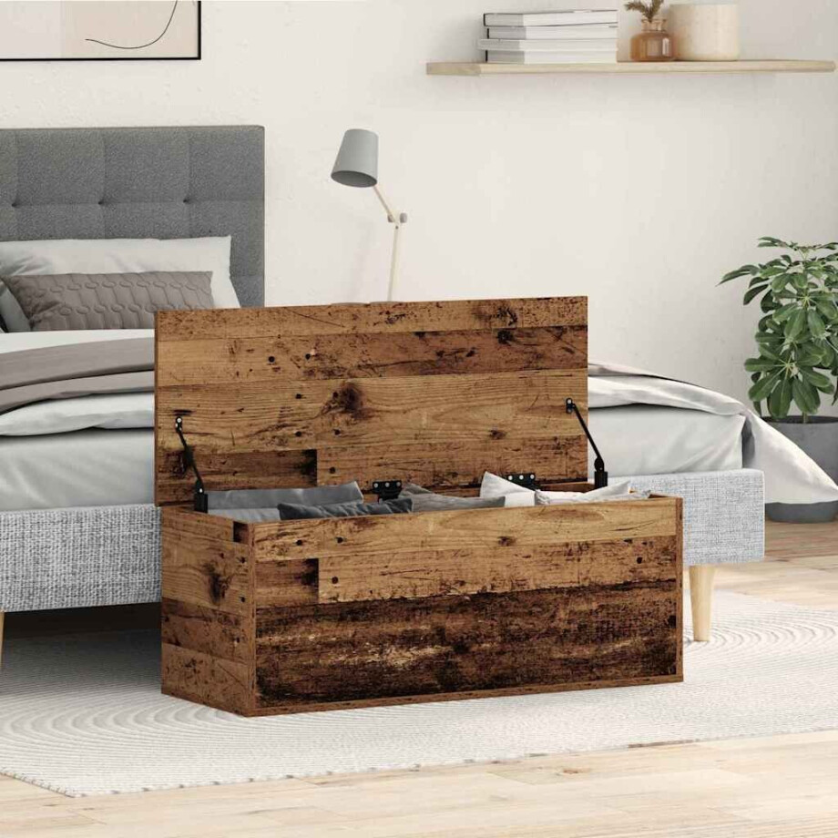 vidaXL Opslagdoos met opslag Oud Hout 90 x 35 x 35 cm Bewerkt hout afbeelding 1