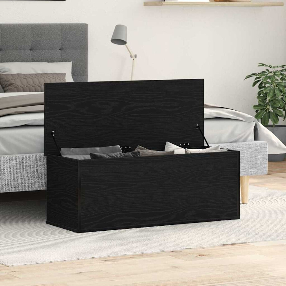 vidaXL Opslagdoos met opslag Zwart Eiken 102 x 35 x 35 cm Bewerkt hout afbeelding 1