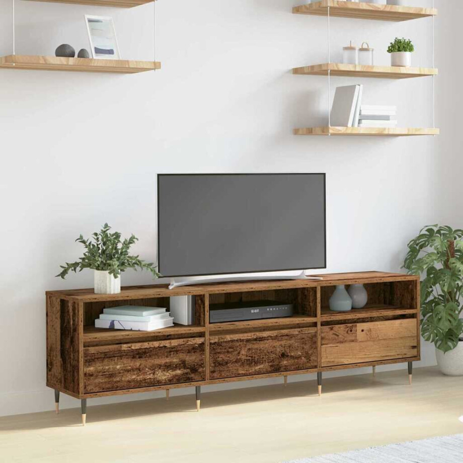 vidaXL TV-kast Oud Hout 150 x 30 x 45 cm Bewerkt hout afbeelding 1