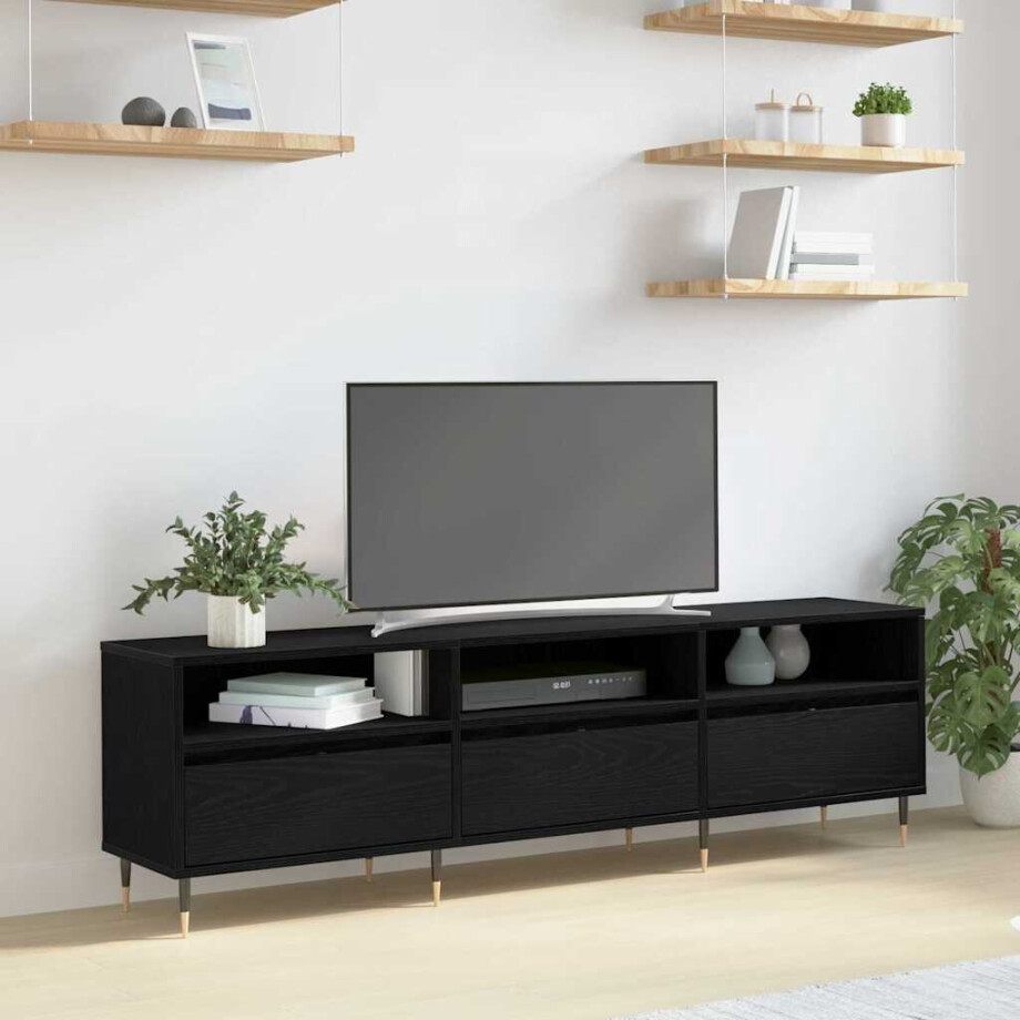 vidaXL TV-kast Zwart Eiken 150 x 30 x 45 cm Bewerkt hout afbeelding 1