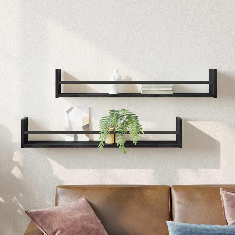 vidaXL Wandplank Wandgemonteerd 2 pcs Zwart Eiken 80 x 16 x 14 cm vidaXL Wandplank Wandgemonteerd 2 pcs Zwart Eiken 80 x 16 x 14 cm afbeelding 1