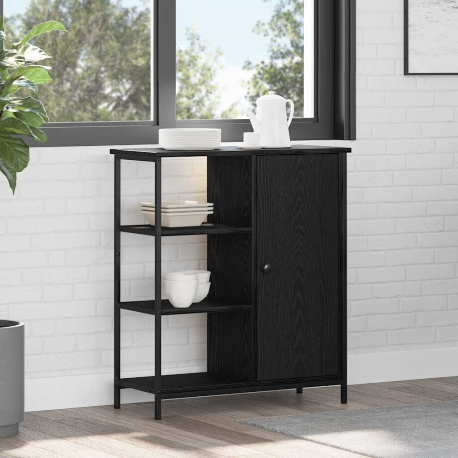 vidaXL Dressoir Zwart Eiken 70 x 30 x 80 cm afbeelding 1