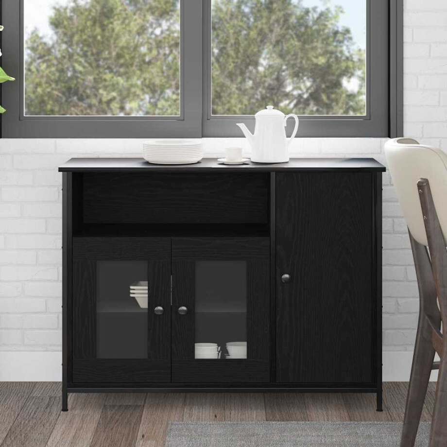 vidaXL Dressoir Zwart Eiken 100 x 35 x 75 cm afbeelding 1