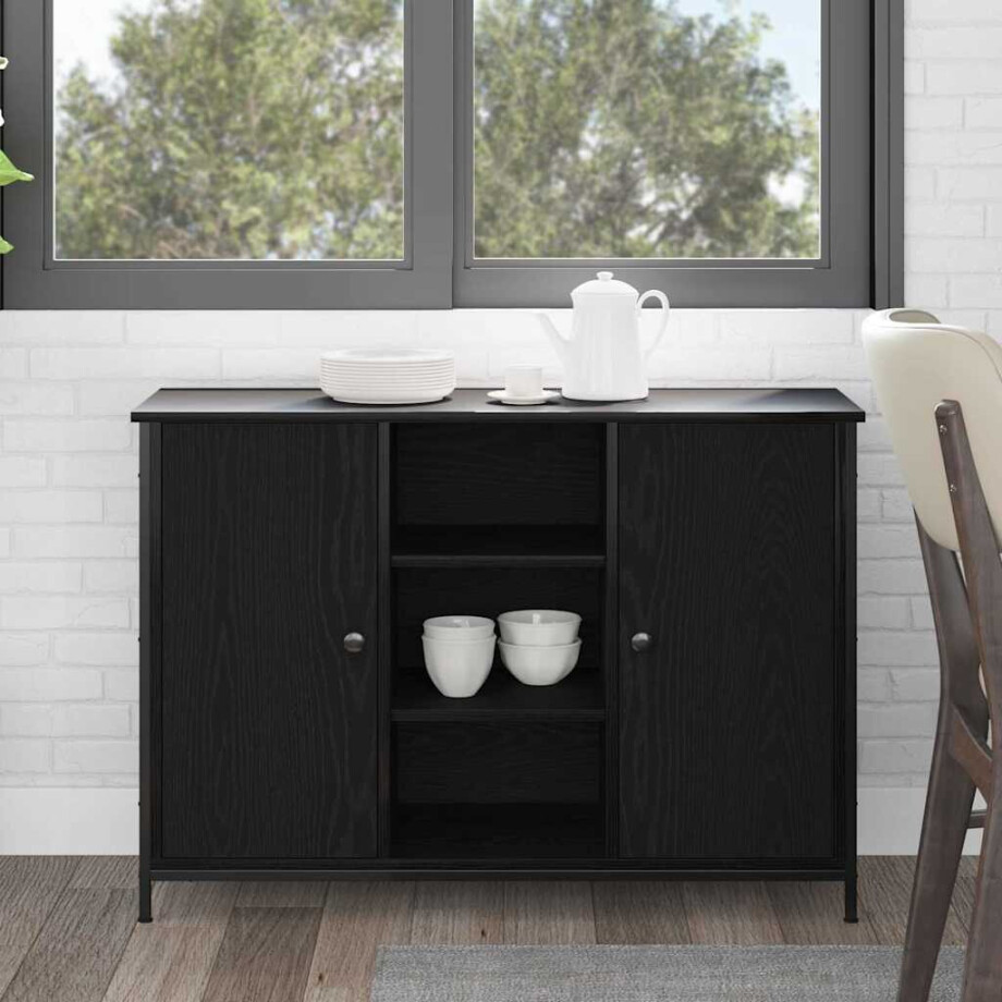vidaXL Dressoir Zwart Eiken 100 x 35 x 70 cm afbeelding 1