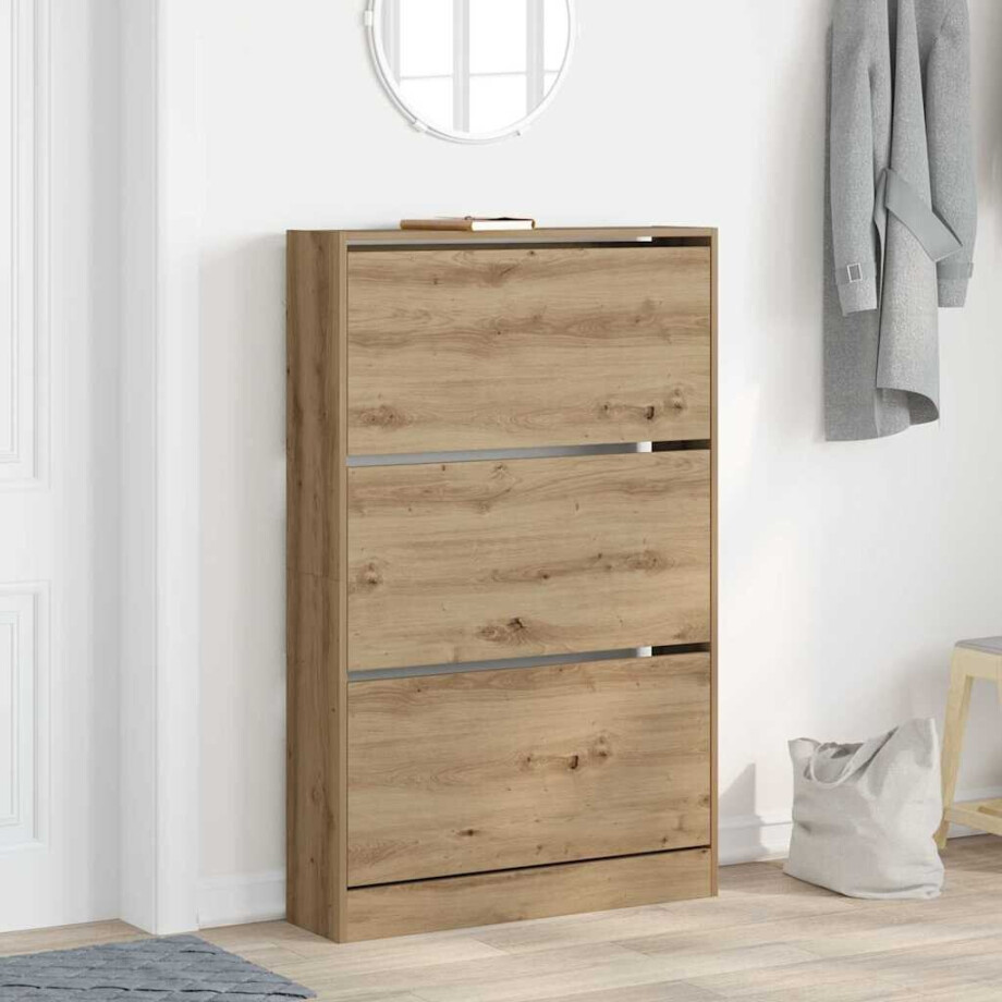 vidaXL Schoenenkast Artisan Eiken 80 x 21 x 125,5 cm Bewerkt hout vidaXL Schoenenkast Artisan Eiken 80 x 21 x 125,5 cm Bewerkt hout afbeelding 1
